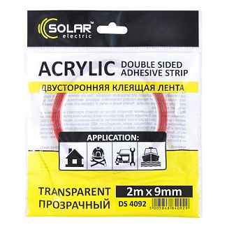 Двостороння клейка стрічка 2 м х 9 мм прозора Solar