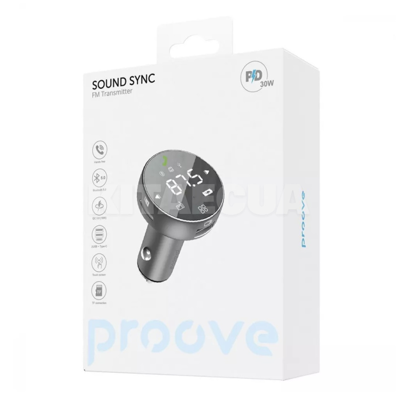 Автомобильное зарядное устройство 30W 2USB+Type-C FM Launcher Sound Sync PROOVE (508800010) - 2