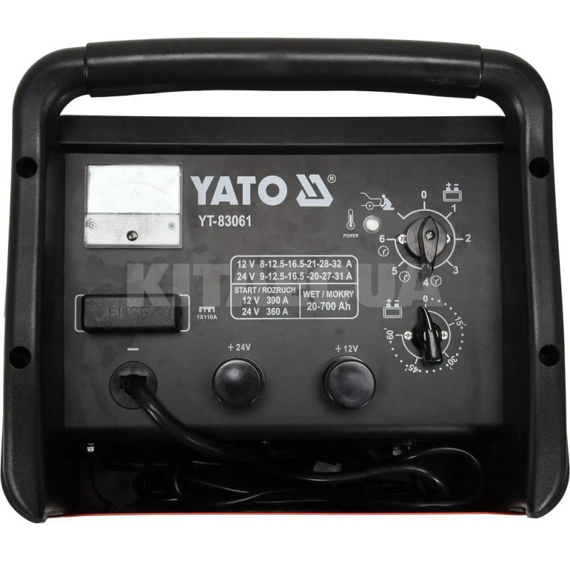 Пуско-зарядний пристрій 12В/24В 340А 700Ач трансформаторне YATO (YT-83061) - 2