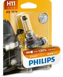 Галогеновая лампа H11 12V 55W Vision +30% "блистер" PHILIPS