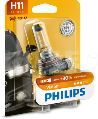 Галогенная лампа H11 55W 12V Vision +30% блистер PHILIPS (PS 12362PR B1)