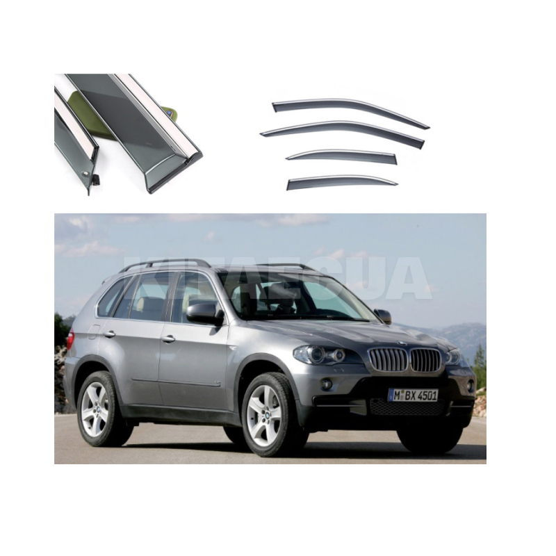 Дефлекторы окон (ветровики) из нержавеющей стали 3D на BMW X5 E70/F15/G05 (2009-2018) 4 шт. FLY (BBMWX51523-W/S)