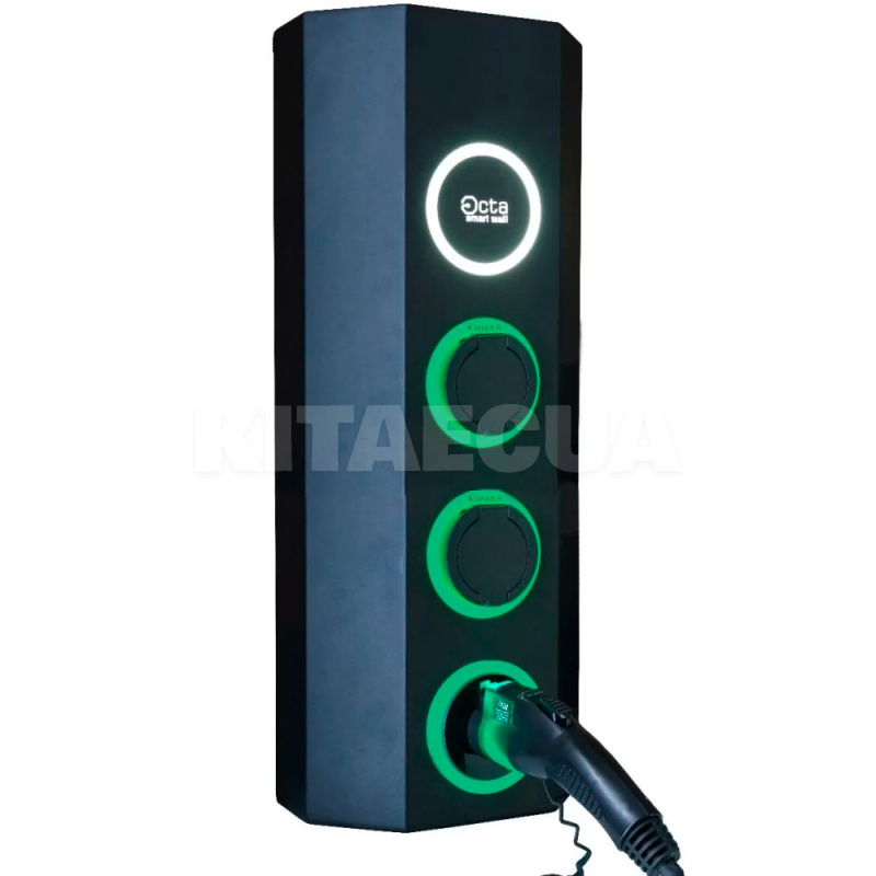 Зарядна станція для електромобіля 22 кВт 32А 1-фазна Type 2 (2 розетки) + TYPE 1 (американське авт Octa Energy (W120)