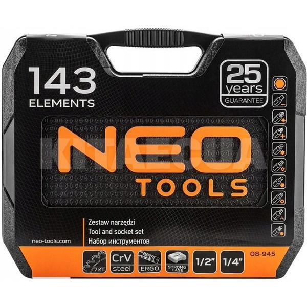 Набір інструментів 1/2" 1/4" 143 предмети NEO Tools (08-945) - 2