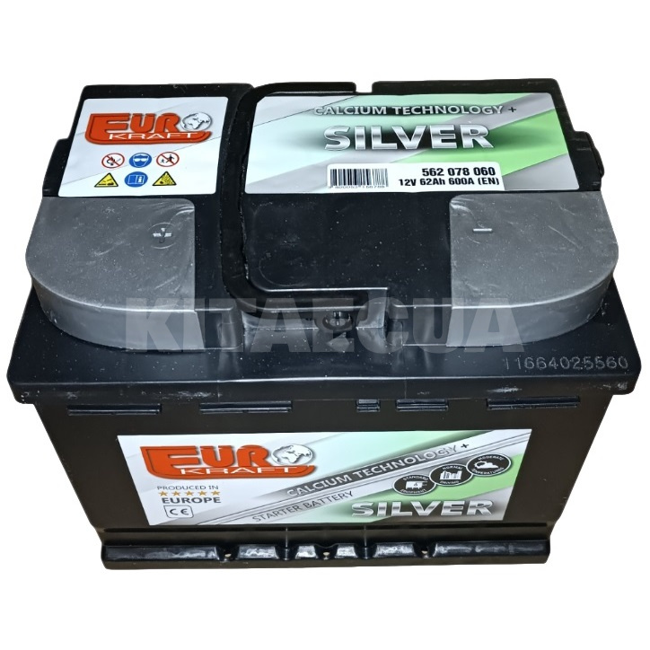 Аккумулятор автомобильный 62Ач 600А "+" слева EUROKRAFT (СТ-00153583)