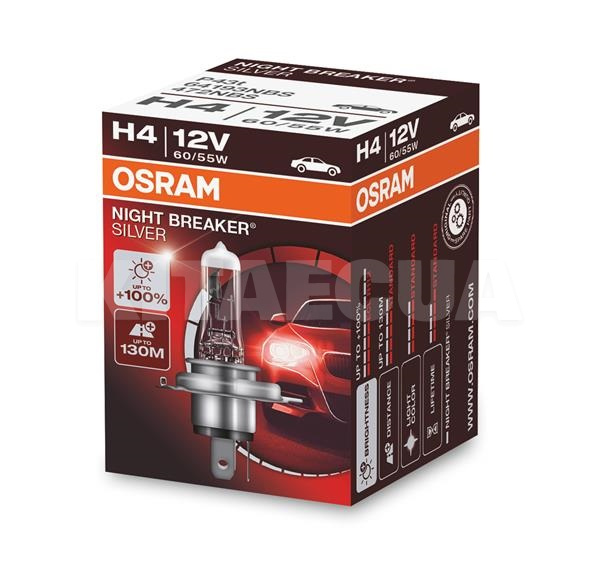 Галогенна лампа H4 60/55W 12V Night Breaker +100% Osram (OS 64193NBS)