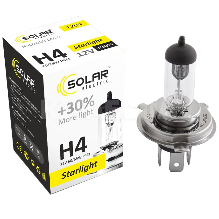 Галогенная лампа H4 55W 12V Starlight +30% Solar (1204)