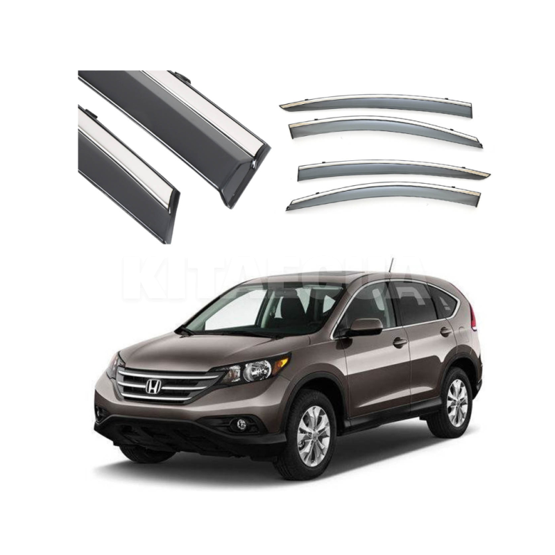 Дефлектори вікон (Вітровики) з нержавіючої сталі 3D на Honda CRV (2012-2016) 4 шт. FLY (BHDCV1223-W/S)