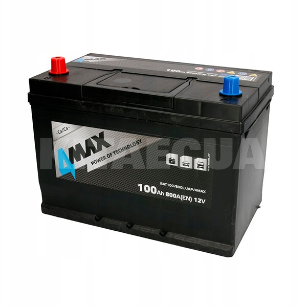 Акумулятор автомобільний 100Ач 800А "+" зліва 4MAX (BAT100/800L/JAP/4MAX)