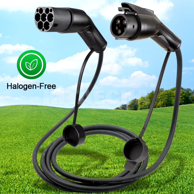 Зарядний кабель для електромобіля 7.4 кВт 3м Type 2 (станція) - TYPE 1 (американське авто) FEYREE (CL7-T2T1)