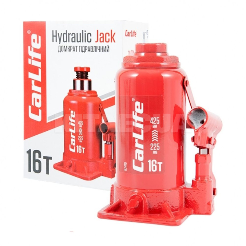 Домкрат гідравлічний пляшковий 16т (225мм-425мм) CARLIFE (BJ416)