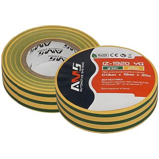 Изолента 20м х 19мм ПВХ желто-зеленая IZ-1920 YG AMS