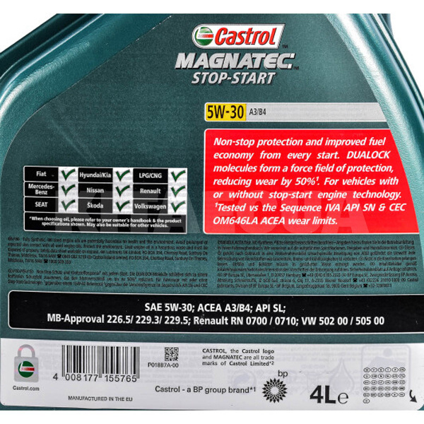 Масло моторне синтетичне 4л 5W-30 Magnatec Stop-Start A3/B4 CASTROL (CASMAGN5W30A3B44L) - 2