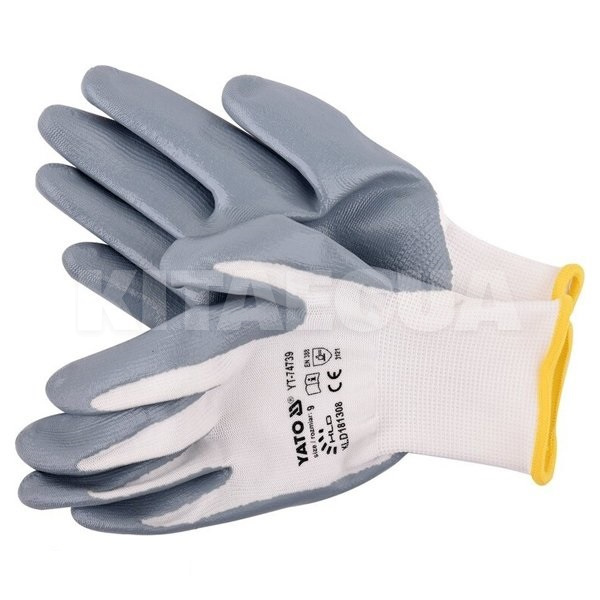 Рукавички робочі нейлонові біло-сірі 9" YATO (YT-74739)