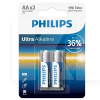 Батарейка цилиндрическая щелочная Ultra Alkaline 1.5 В AA (LR6) 2шт. PHILIPS (LR6E2B/10)
