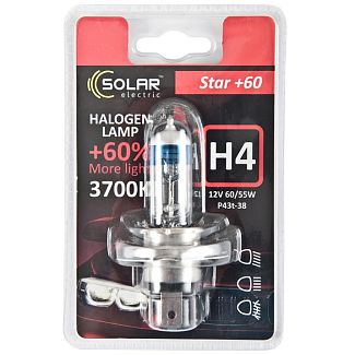 Галогенна лампа H4 60/55W 12V Starlight +60% блістер Solar