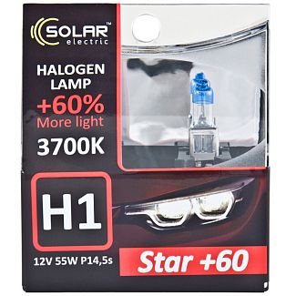 Галогенные лампы H1 55W 12V Starlight +60% комплект Solar
