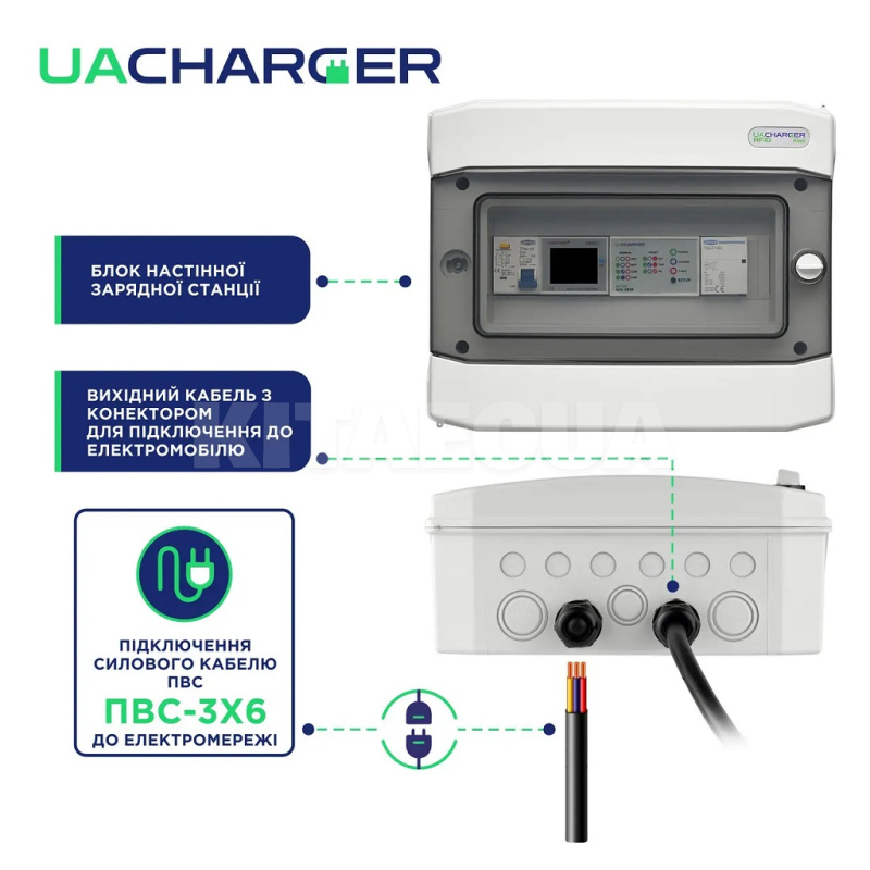 Зарядка для электромобиля 9.2 кВт 40А 1-фаза Type 1 (американское авто) 9м WALL RFID UACHARGER (CHC-WLRF220911-21-9) - 4