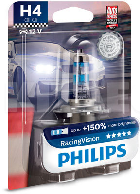 Галогенова лампа H4 12V 60/55W RacingVision +150% PHILIPS (PS 12342 RV B1)