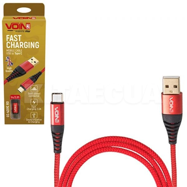 Кабель USB Type C 3А CC-4201C 1м червоний VOIN (CC-4201C RD)