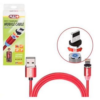 Кабель магнитный USB - Lightning 2.4А 1м красный PULSO