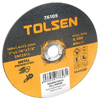 Круг отрезной по металлу/нержавейке 180 х 1.6 х 22.2 мм TOLSEN