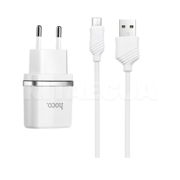 Зарядний пристрій з кабелем USB 1м 2.4А білий HOCO (6957531047759)
