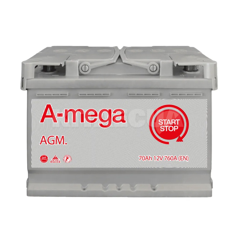 Аккумулятор автомобильный 70Ач 760А "+" справа A-Mega (6СТ-70-А3-AGM-(EU)-()