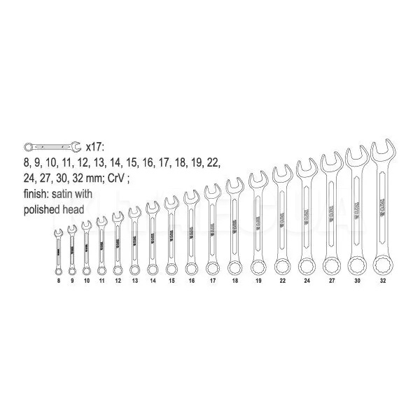 Набор ключей рожково-накидных CrV сатин (8-32мм) 17 предметов YATO (YT-0363) - 2