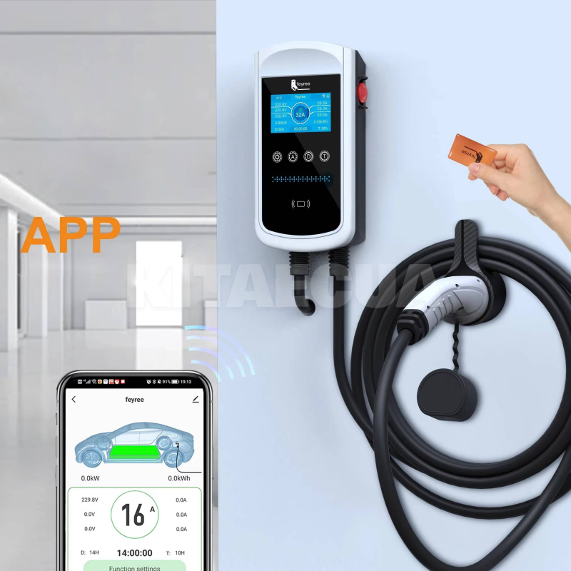 Зарядка для електромобіля Type 2 22 кВт 32А 3-фази Pisces Wi-Fi FEYREE (FY22-32-3PH-TP2-CS)