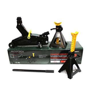Домкрат гидравлический подкатной до 2т (130мм-330мм) с резиновой накладкой + комплект стоек ROCKFORCE