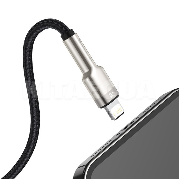 Кабель USB Lightning 2.4A Cafule Metal Lightning 1м чорний BASEUS (CALJK-A01) - 2