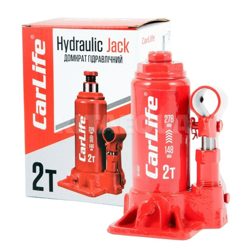 Домкрат гидравлический бутылочный 2т (148мм-278мм) CARLIFE (BJ402)