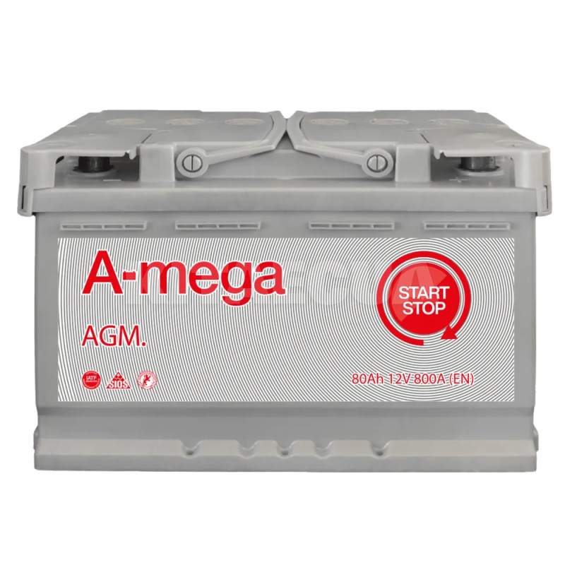 Аккумулятор автомобильный 80Ач 800А "+" справа A-Mega (6СТ-80-А3-AGM-(EU)-()