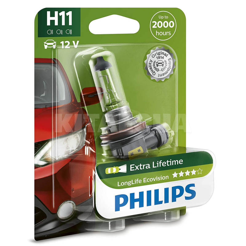 Галогенная лампа H11 55W 12V LongLife EcoVision PHILIPS (12362 LLECO B1)