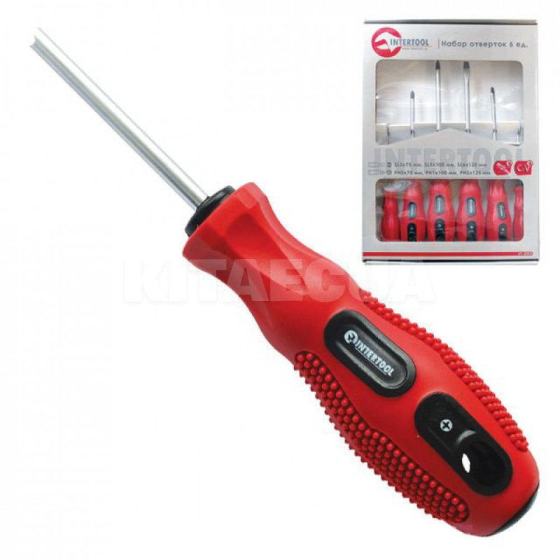 Набор отверток 6 предметов (SL3x75,SL5x100,SL6x125,PH0x75,PH1x100,PH2x125) Intertool (VT-2005)