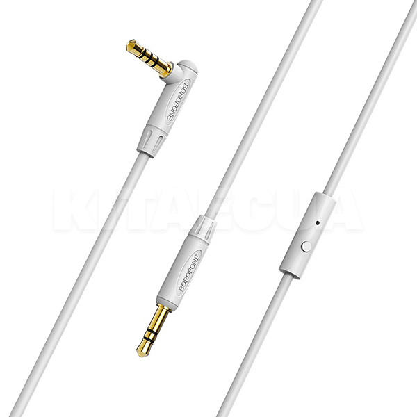 Кабель mini Jack 3.5 mm - mini Jack 3.5 mm 1м белый угловой с микрофоном BOROFONE (BL5B)