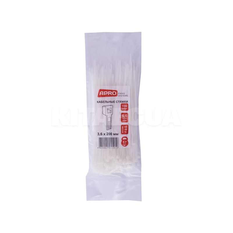 Білі стяжки пластикові 3.6 х 200 мм 100 шт. APRO (32885)