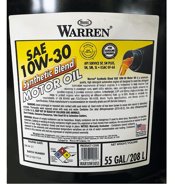 Масло моторне синтетичне 208л 10W30 Warren (WAR10W3055) - 2