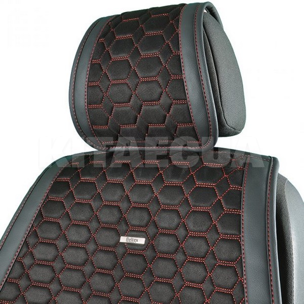 Накидка на передні сидіння чорно-червона з підголівником 2 шт. Monte Carlo BELTEX (BX81160) - 3
