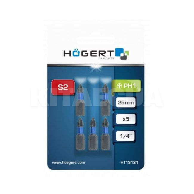Бита ударная PH1 1/4" 25 мм 5 шт HOGERT (HT1S121) - 2