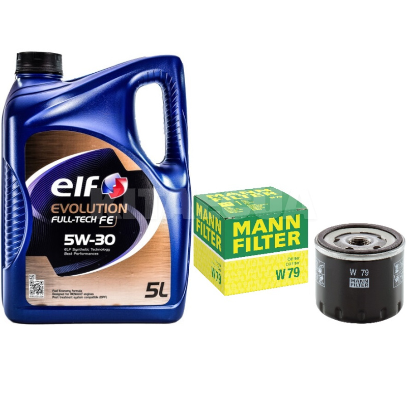 Масло синтетическое 5л 5W-30 FE Evolution + фильтр Mann-Filter на Renault Scenic II-III 1.5 dCi ELF (194908-W79-1)