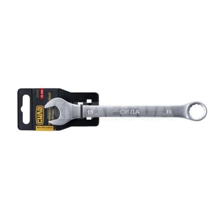 Ключ рожково-накидной 15 мм 12-гранный матовый CrV СИЛА (201115) - 2