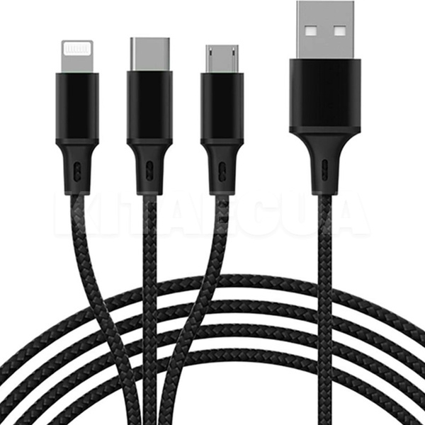 Кабель USB microUSB/Lightning/Type-C 2.4А PD-B92th Azeada Cavalry 1.3м чорний Proda (PD-B92th-BK)