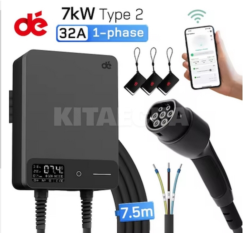 Зарядка для электромобиля Type 2 7.4 кВт 32А 1-фаза Wi-Fi Depow DEPOW (DE7-32-1PH-TP2-CS-C7)