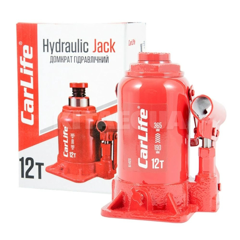 Домкрат гідравлічний пляшковий 12т (190мм-365мм) CARLIFE (BJ412S)