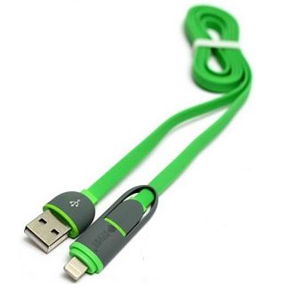 Кабель USB - microUSB/Lightning 2A 2в1 2м зеленый PowerPlant