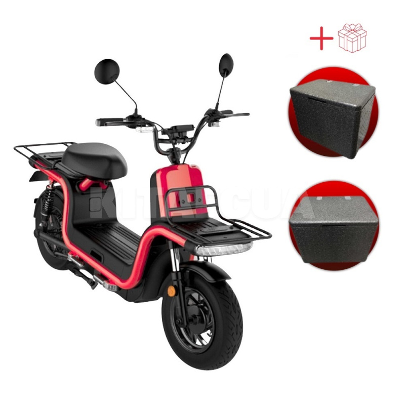 Электроскутер 120 км 1200 Вт красный + 2 бокса в подарок AIMA (XIO MA U1 L1E 2520 W/h-red)