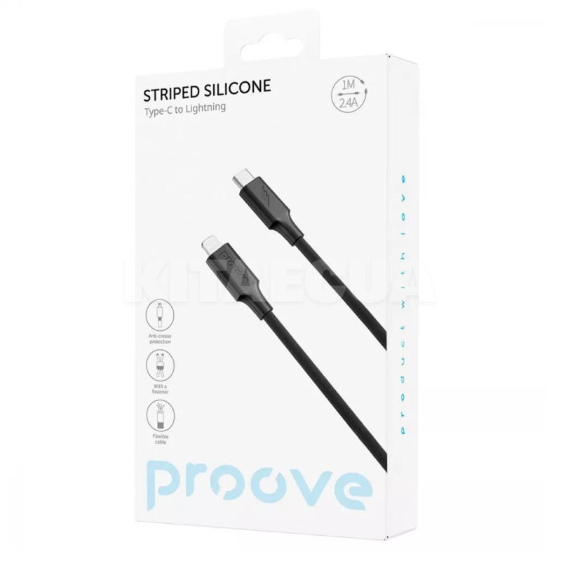 Кабель Type-C Lightning 3А 1м Striped Silicone черный PROOVE (577240001) - 2