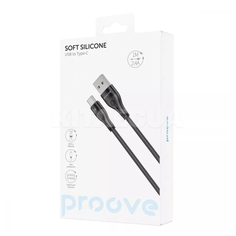 Кабель USB Type-C 2.4A 1м Soft Silicone черный PROOVE (492030001) - 2